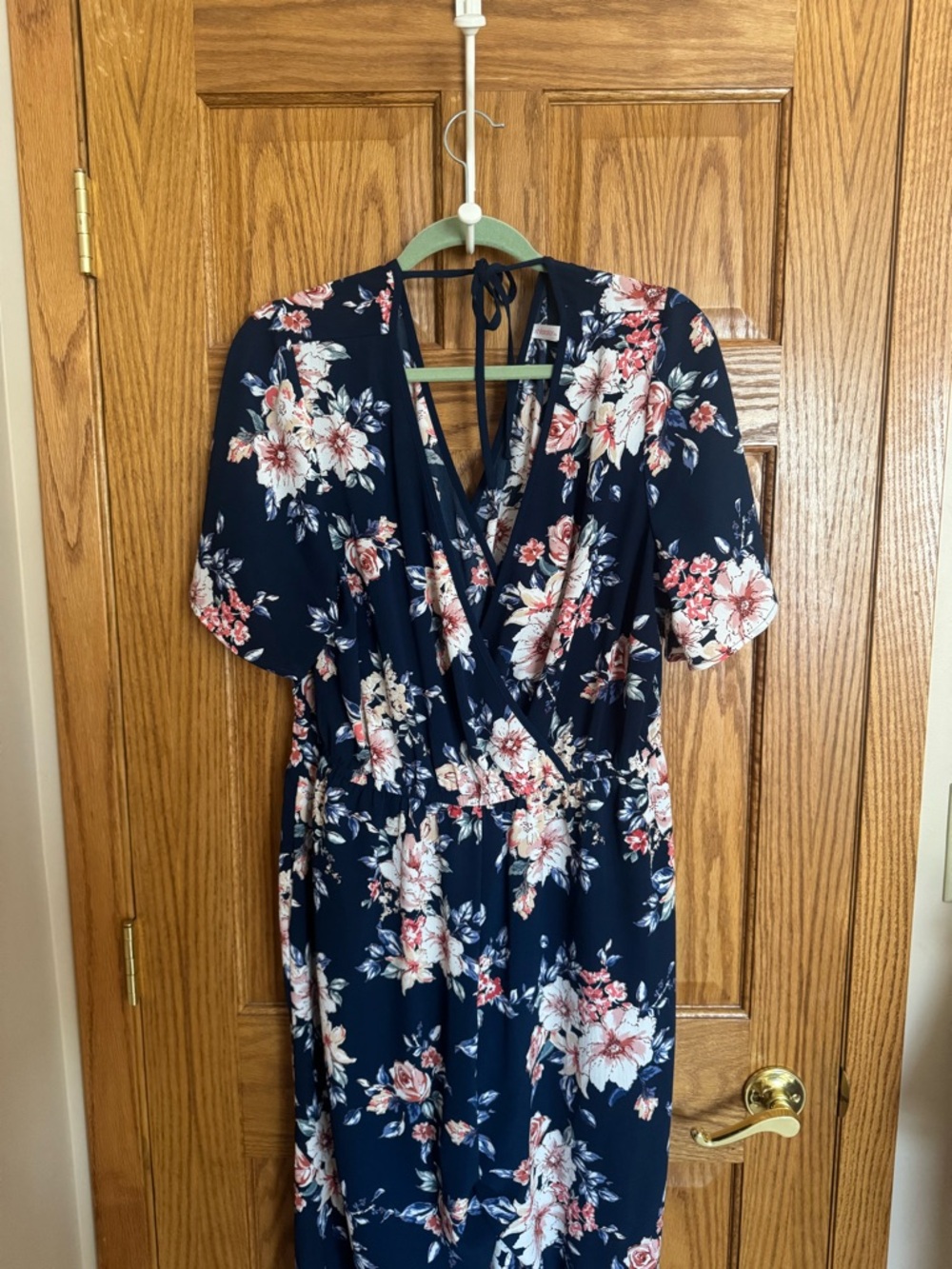 Xhilaration Navy Floral Wrap Jumpsuit - XL - Picture 4 of 7